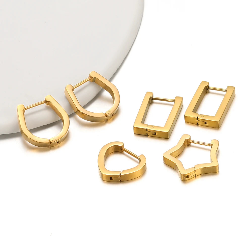 2pcs Geometric Stainless Steel Hoop Earrings | Trendy Daily Wear for Men Women close-up view