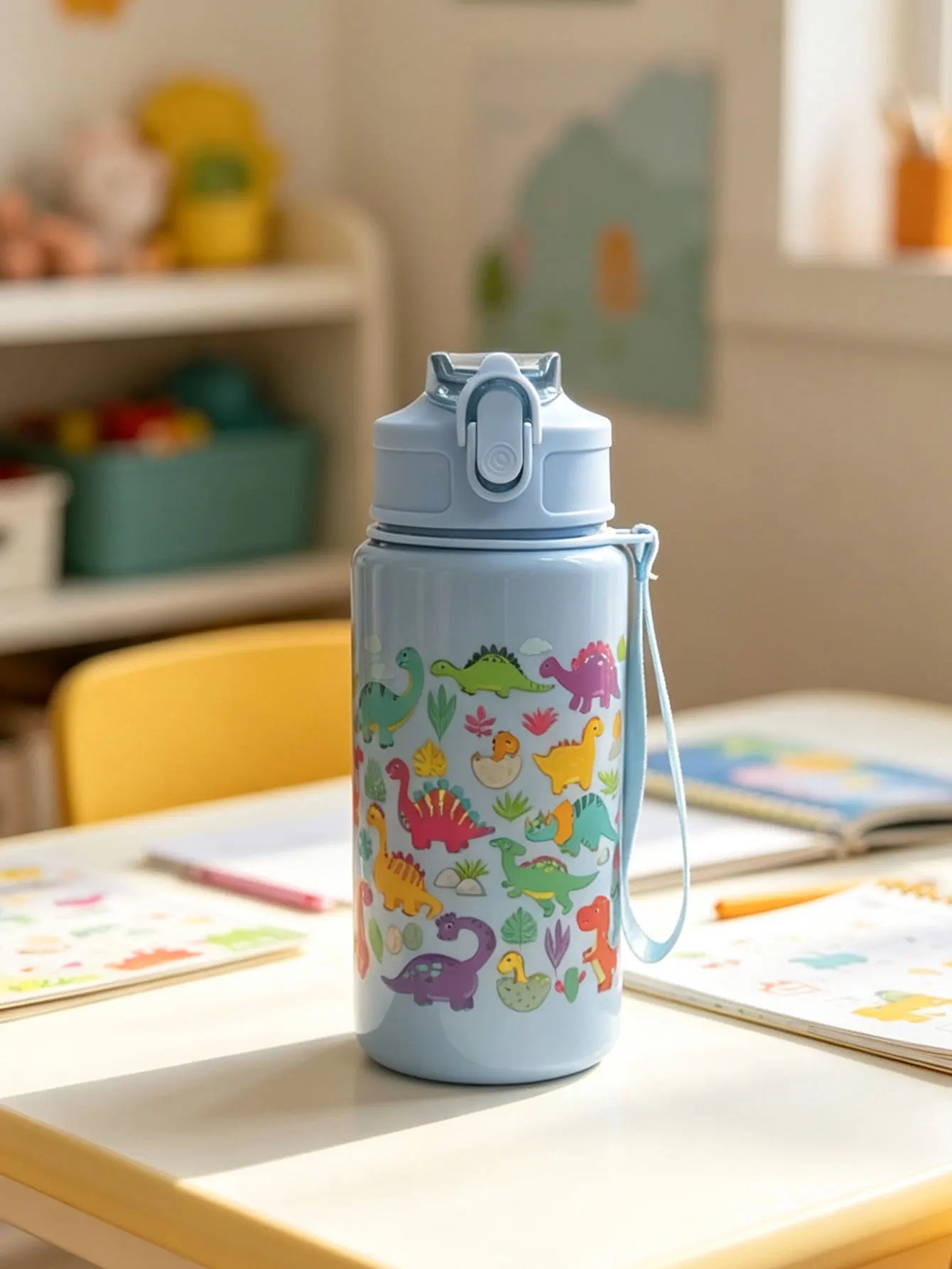 1 Piece 500ml (19 fl oz) Cartoon Printed Straw Cup, Summer Plastic Water Bottle, BPA Fre detail view