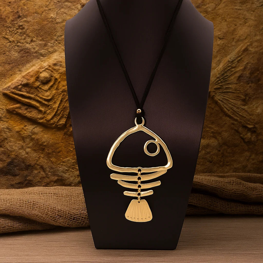1 Piece Matte Golden Large Fishbone Punk Pendant Bohemia Long Chain Necklace Jewellery Gift For Woma