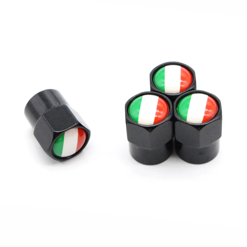 Italy Flag Tire Valve Caps 4 Pcs Aluminium Alloy Copper detail view