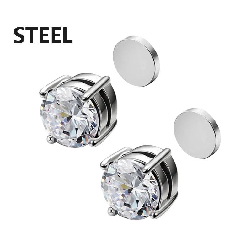 1Pair Magnetic Stud Earring Fake Piercing Crystal Clip Earrings For Women Men Punk Zir close-up view