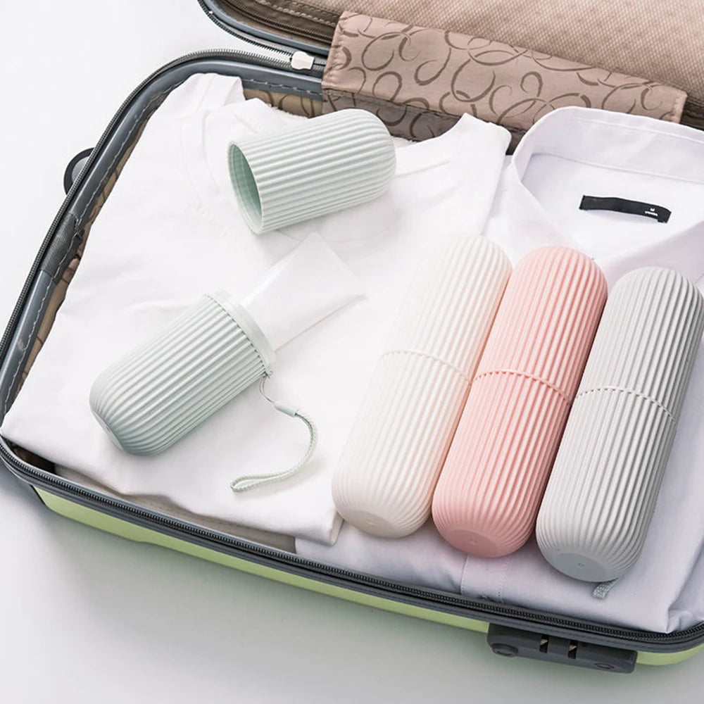 Portable Toothbrush Cup and Toothpaste Holder | Travel Toiletries Storage Case lifestyle view