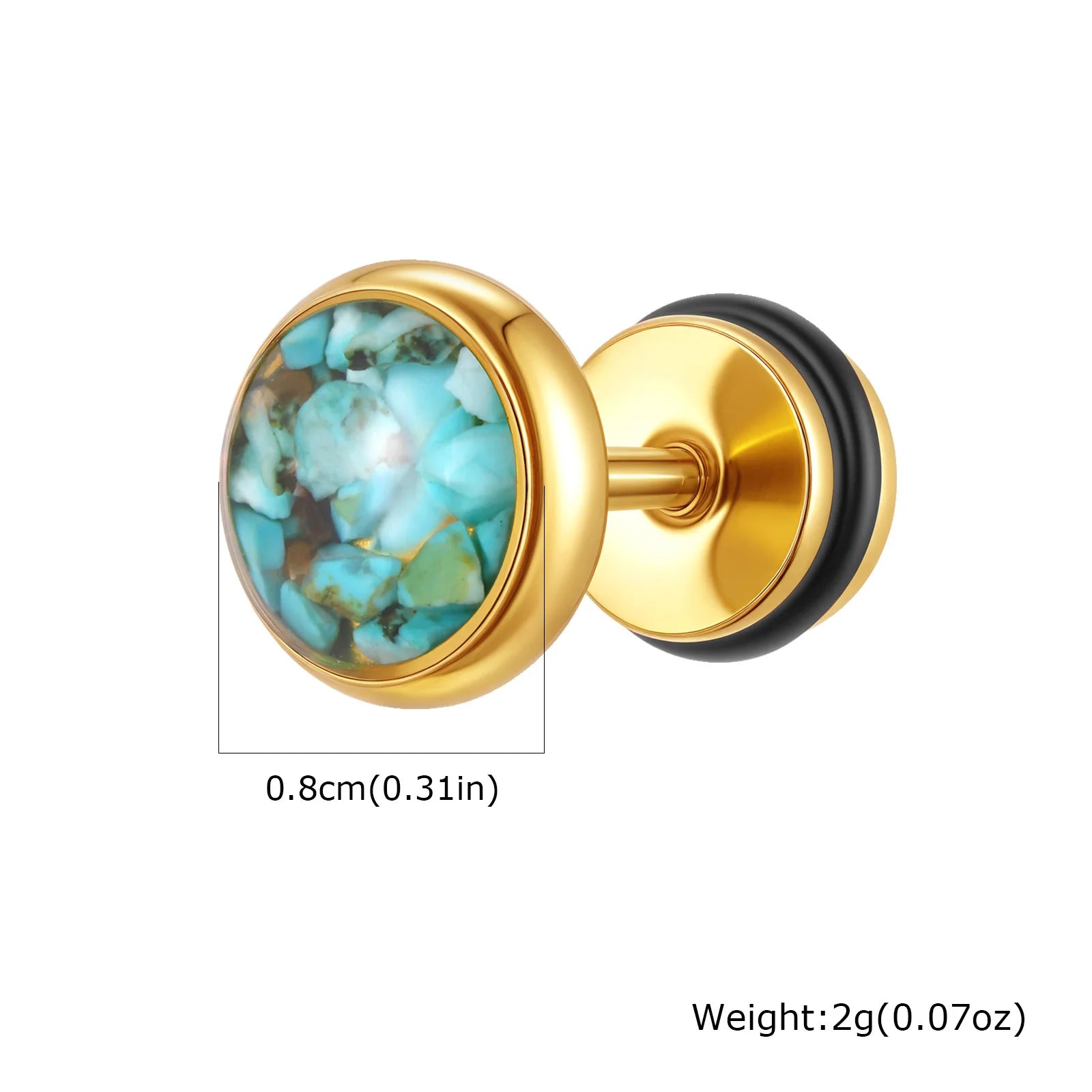 Natural Stone Stud Earrings for Men Boys,Stainless Steel Plated Round Small Earring additional angle