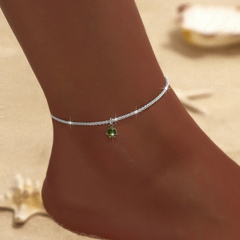 New 925 Sliver Plated CZ Anklet Bracelets for Women Girl Trendy Waterproof Zircon Charm detail view