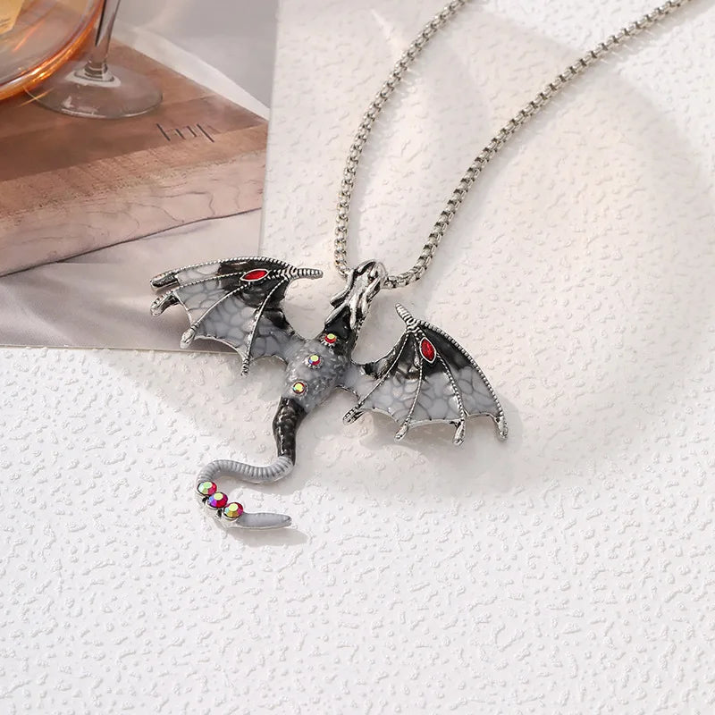 Goth Fly Dragon Pendant Necklace | Punk Snake Chain Choker for Men and Women detail view