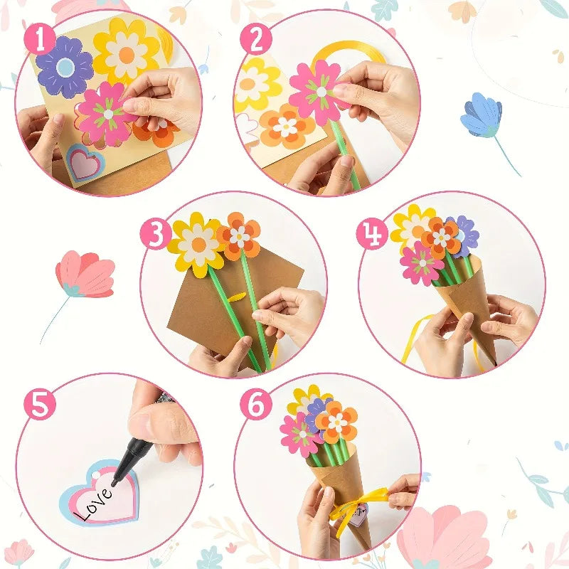 DIY Sunflower Bouquet Kit | 24pcs Paper Flowers with Cards and Ribbon lifestyle view