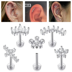 1/5Pcs 316L Stainless Steel Delicate Flower Tragus Cartilage Stud Earring,Internally Threade Daith H