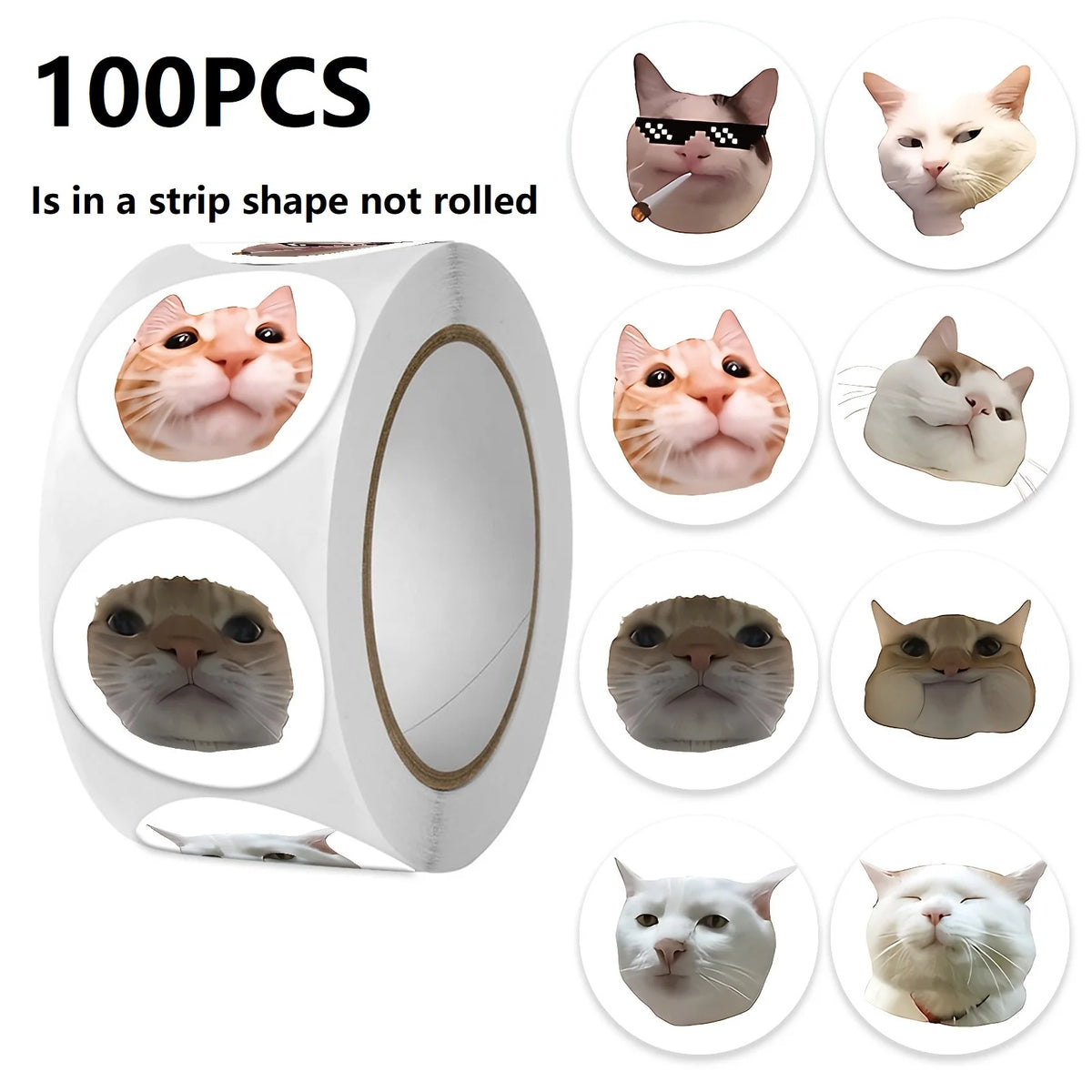 Funny Cat Cartoon Sticker Roll | 100pcs Animal Stickers for Photocard Decor detail view