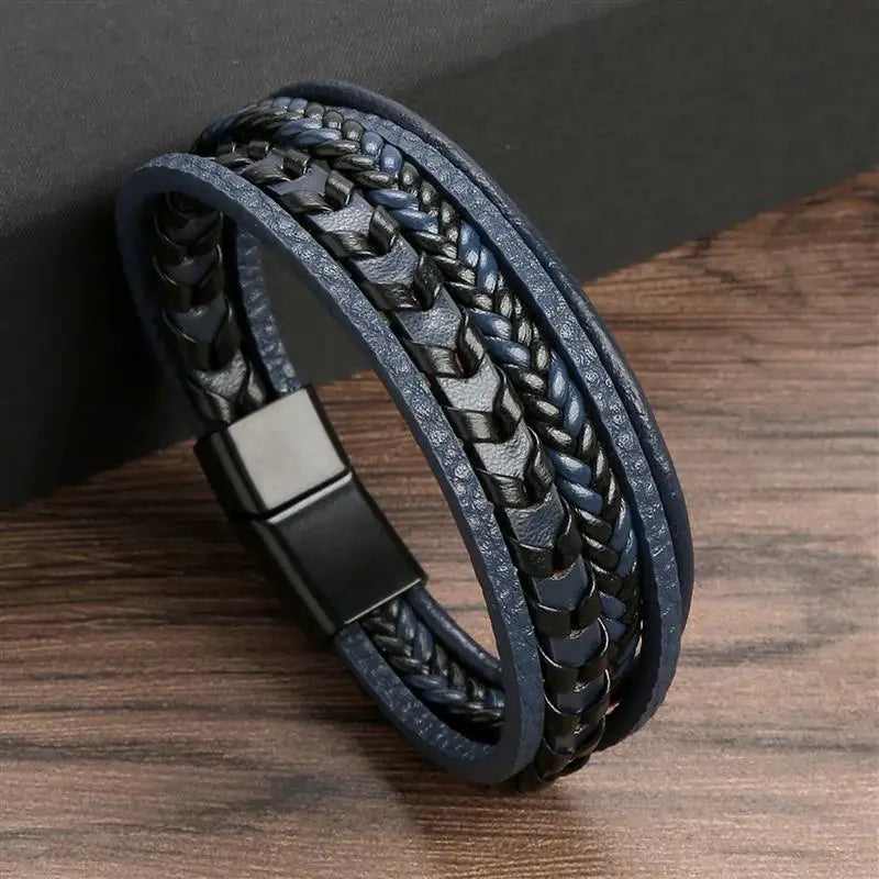 Classic Men's Leather Bracelet New Style Hand-woven Multi-layer Combination Accessory Fa detail view