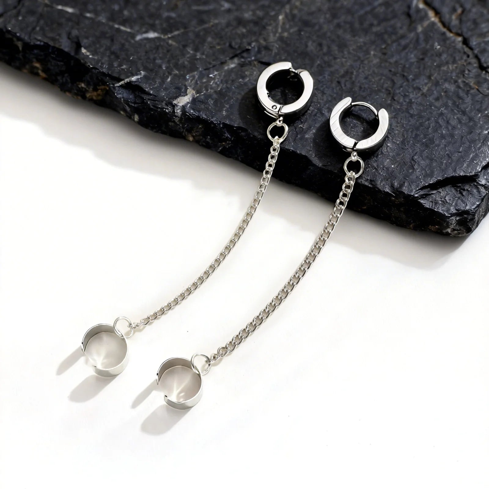 1pc Clip Earrings with Chain Stainless Steel for Women Men Punk Tassel Hoop Ear Cuffs lifestyle view