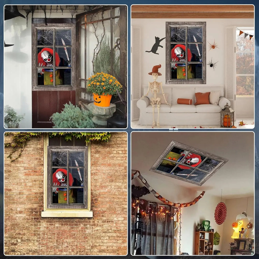 Scary Clown Window Clings | Washable Window Decor for Halloween additional angle