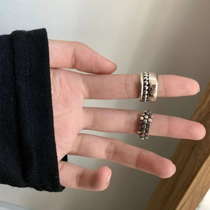 VENTFILLE 925 Sterling Silver Geometric Multilayer Round Bead Ring Female Fashion Punk T detail view