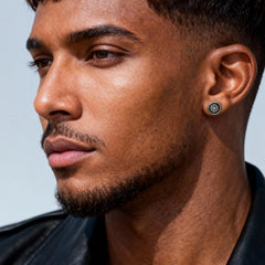 Vintage Men's Compass Stud Earrings | Stainless Steel Eight-Pointed Star Fashion Jewel close-up view
