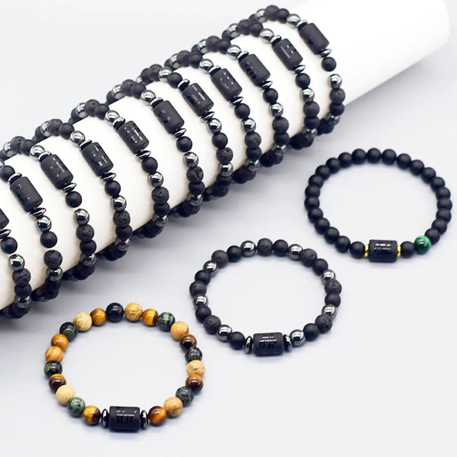 12 Zodiac Sign Bracelet Homme Constellation Bangle Natural Yellow Tiger Eye Stone Hemati detail view