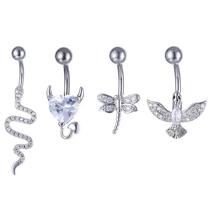 Crystal Belly Button Ring Animal Shape Belly Piercing Stainless Steel Navel Curved Barbe detail view
