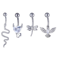 Crystal Belly Button Ring Animal Shape Belly Piercing Stainless Steel Navel Curved Barbe detail view