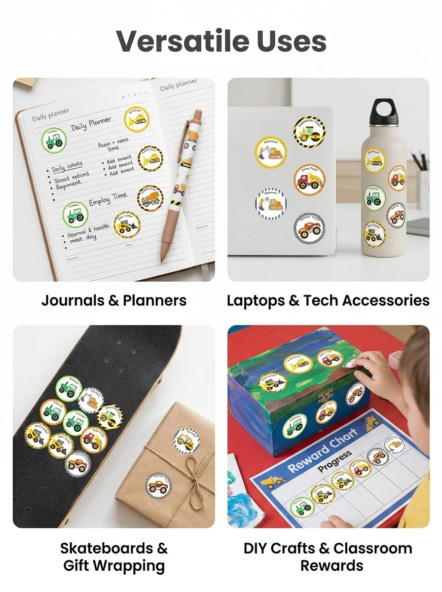 1 Roll (500 Stickers) Cartoon Engineering Vehicle Sticker Set | Teacher Reward Labels lifestyle view