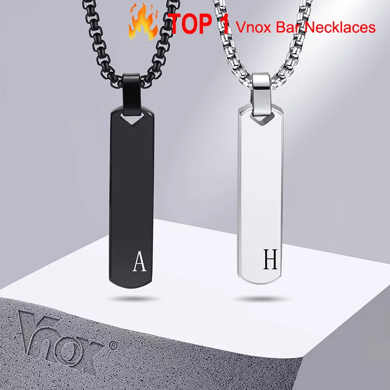 Initial Bar Necklace for Men | Thick Geometric Vertical Pendant with A-Z Letters