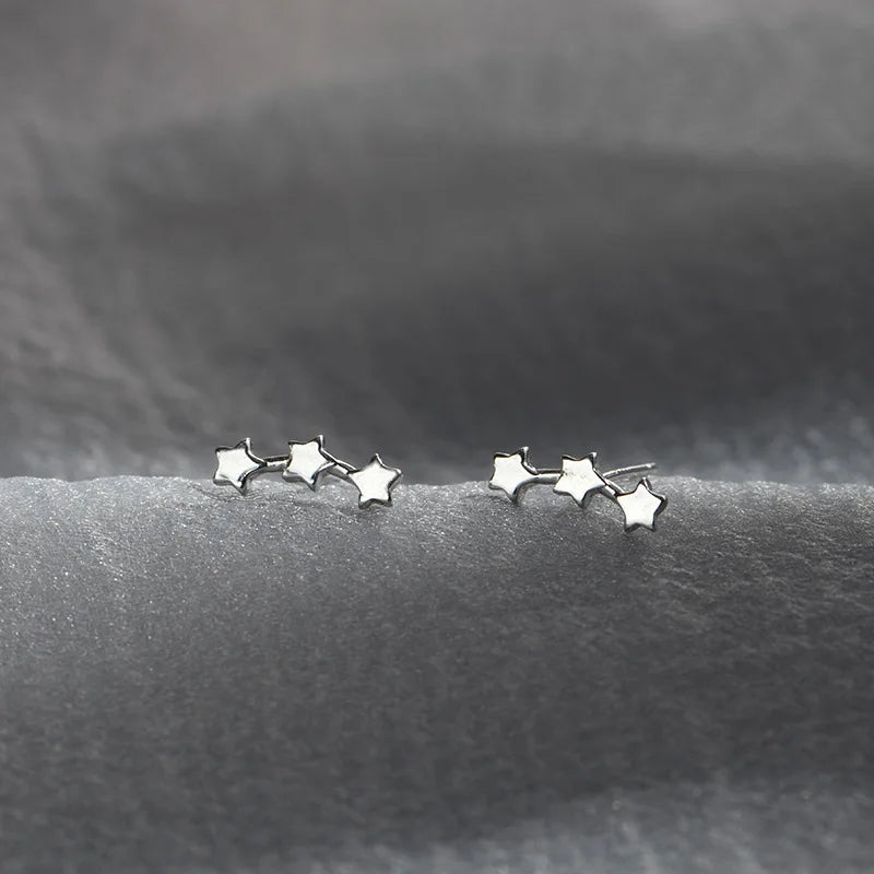 925 Silver Needles Lovely Mini Stud Earrings Women Cute Heart Star Moon Daisy Christma close-up view