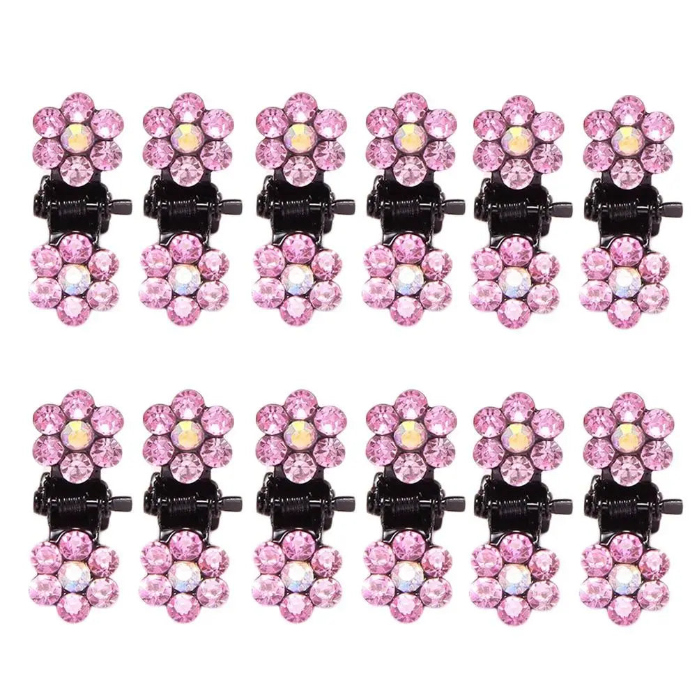 12Pcs Fashion Small Cute Crystal Flowers Metal Mini Hair Claws Hair Clips Girls Hai additional angle