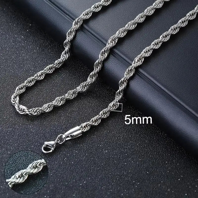 Vnox Twist Rope Chain Necklace for Men Women | Waterproof Stainless Steel Unisex Chain detail view