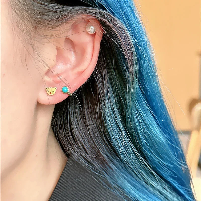 925 Sterling Silver Geometry Pearl Stud Earrings for Women Advanced Ornament Round Ba lifestyle view