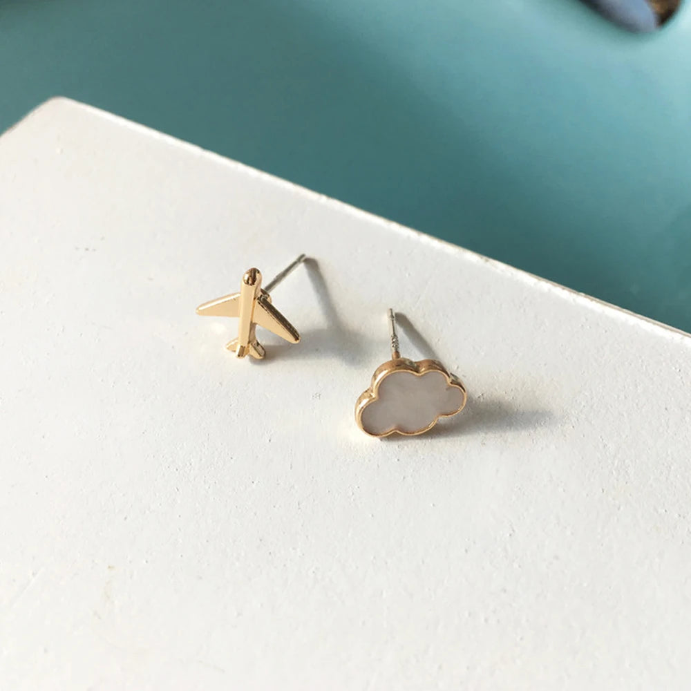 Fashion Cute Cloud Airplane Small Earrings | Creative Sweet Dripping White Earrings fo close-up view