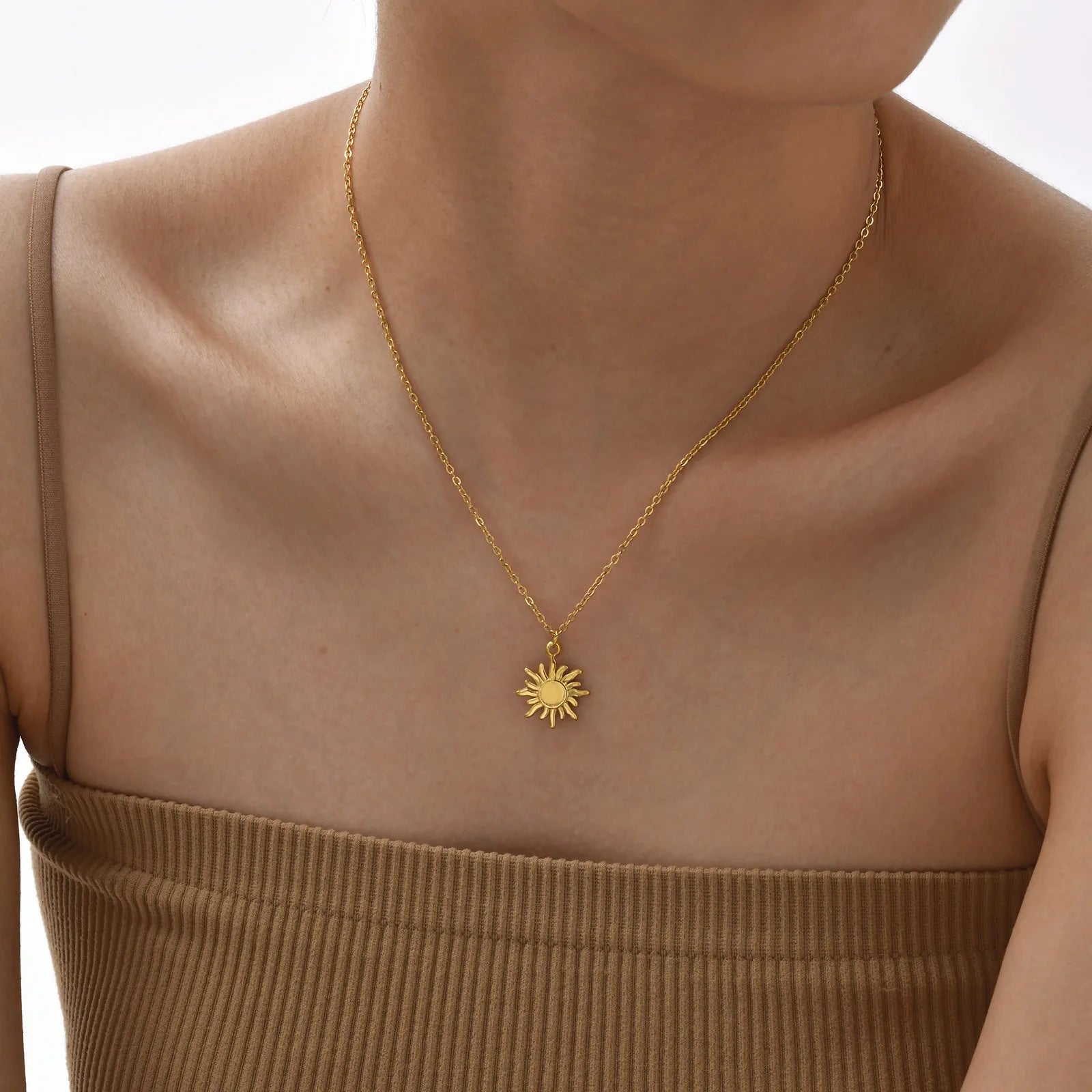 Greek Sun Necklace for Women, Stainless Steel Spiral Design Pendant Necklace16inch detail view