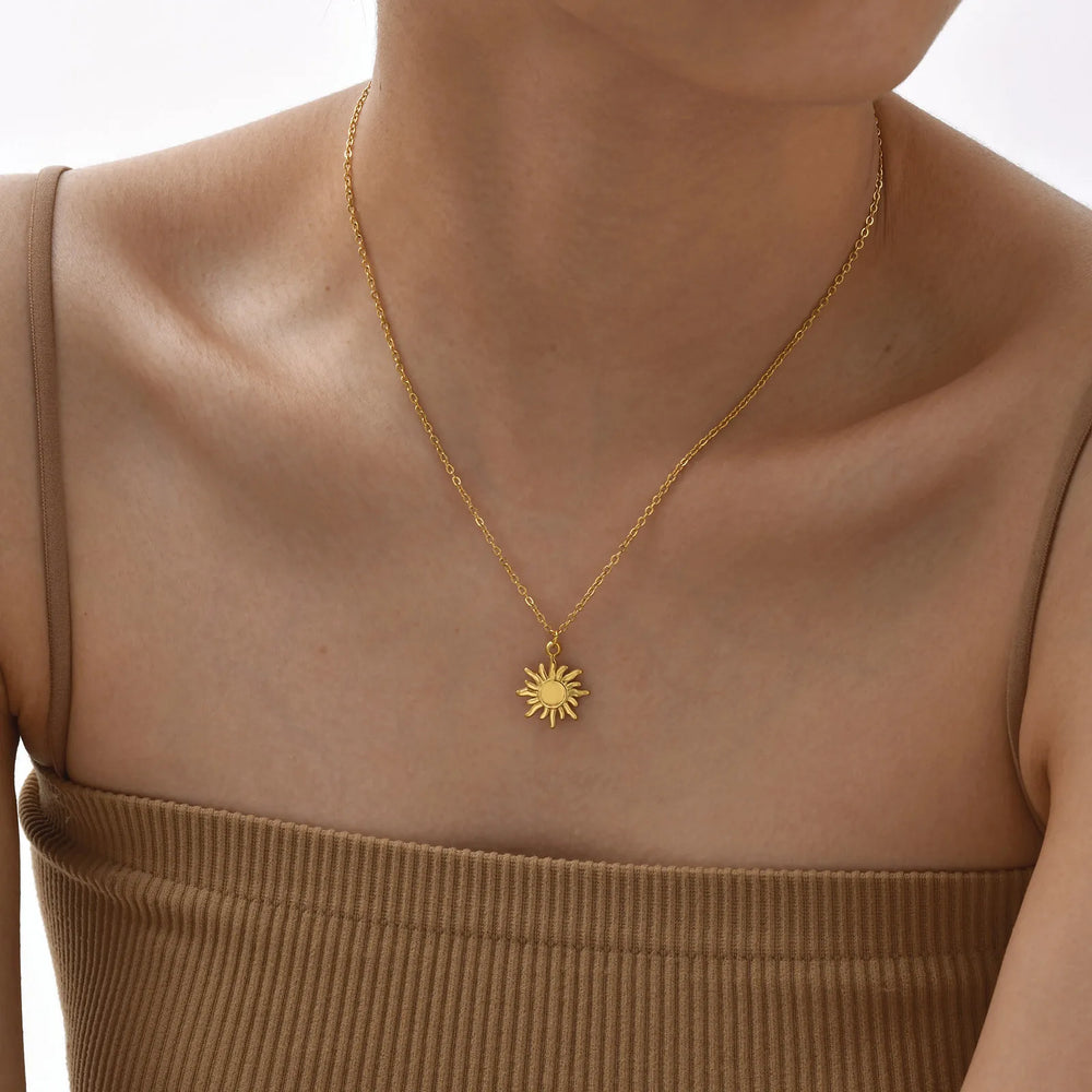 Greek Sun Necklace for Women, Stainless Steel Spiral Design Pendant Necklace16inch detail view