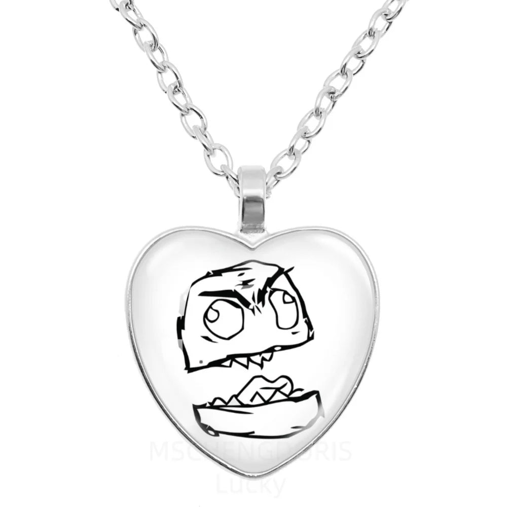 Rage Comic Necklace Derp Face Trollface Funny Meme Cartoon Glass Heart Shape Pendant lifestyle view