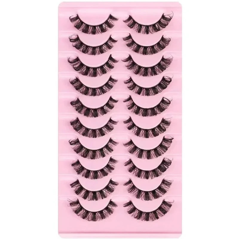 10 Pairs D Curl False Eyelashes Russian Volume Strip Lashes Fluffy Thick Wispy Fake Eyelashes for Party Stage Makeup