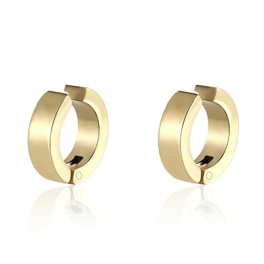 Stainless Steel Cuff Earrings for Men | Non Piercing Clip On Hoop Set additional angle