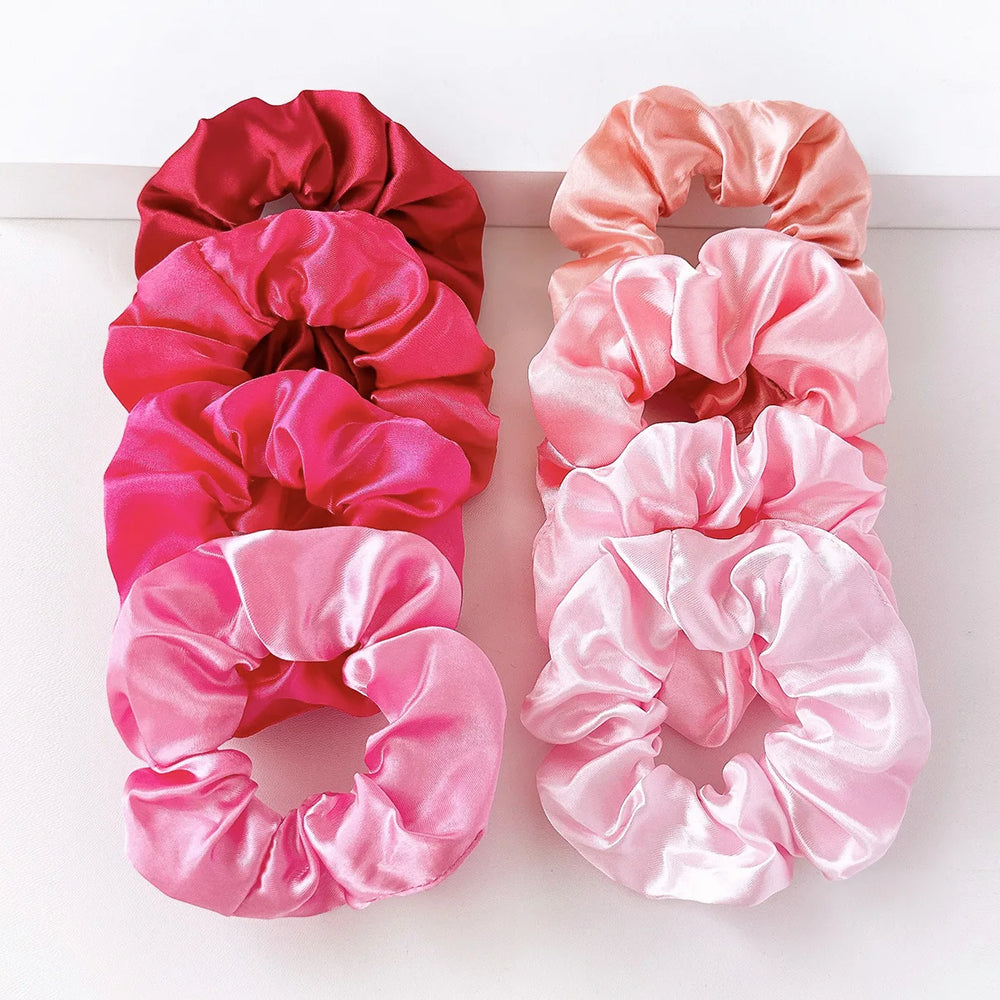 8Pcs/set Bright Color Silk Hair Scrunchies Women Y2K Solid Color Elastic Hair Bands additional angle