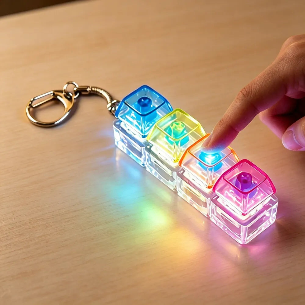 LED Light-Up Keychain Keyboard Clickable Button Fidget Toy for Stress Anxiety Relief Por detail view