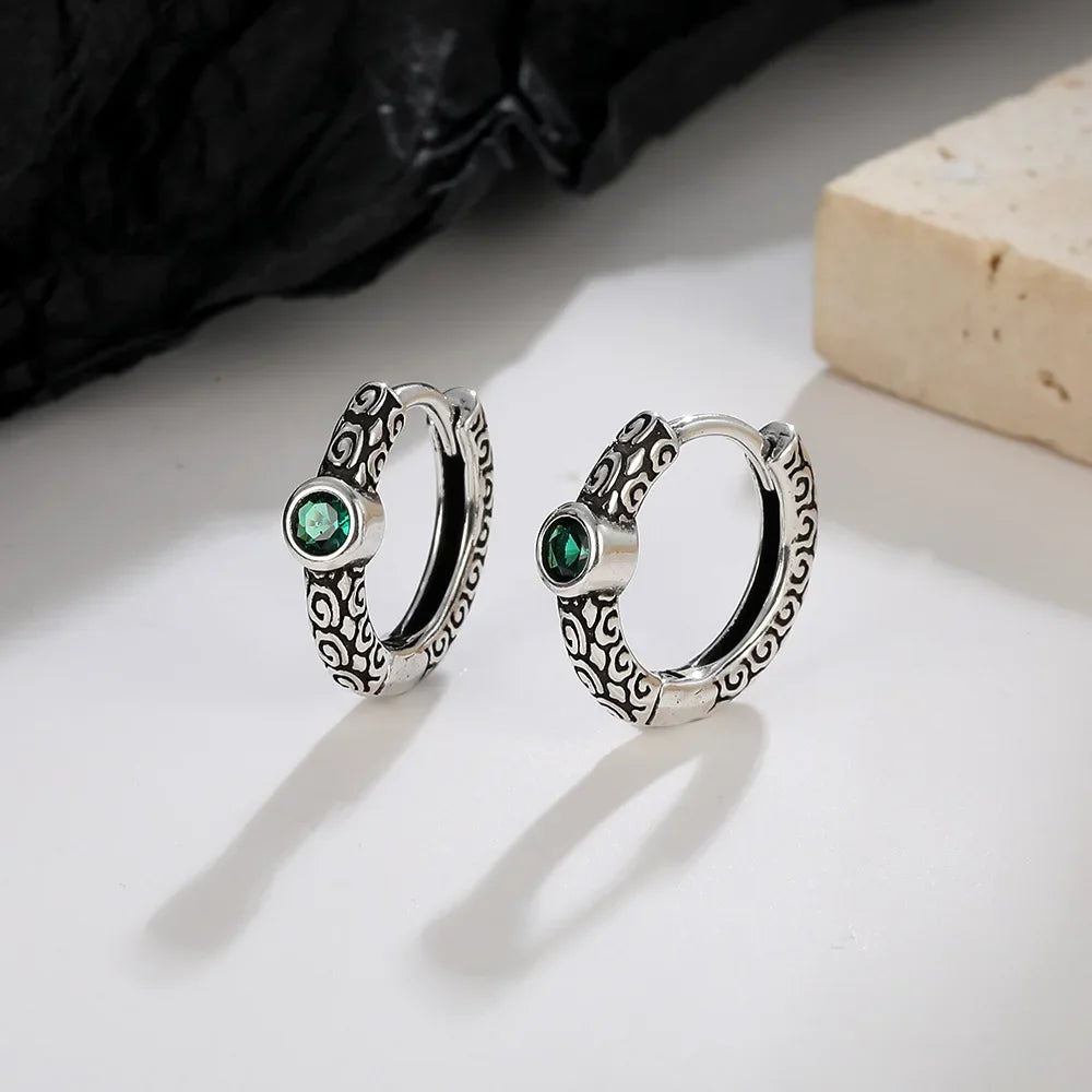 Unisex S925 Sterling Silver Vintage Thai Earrings with Green Zircon | Unique Jewelry alternate view