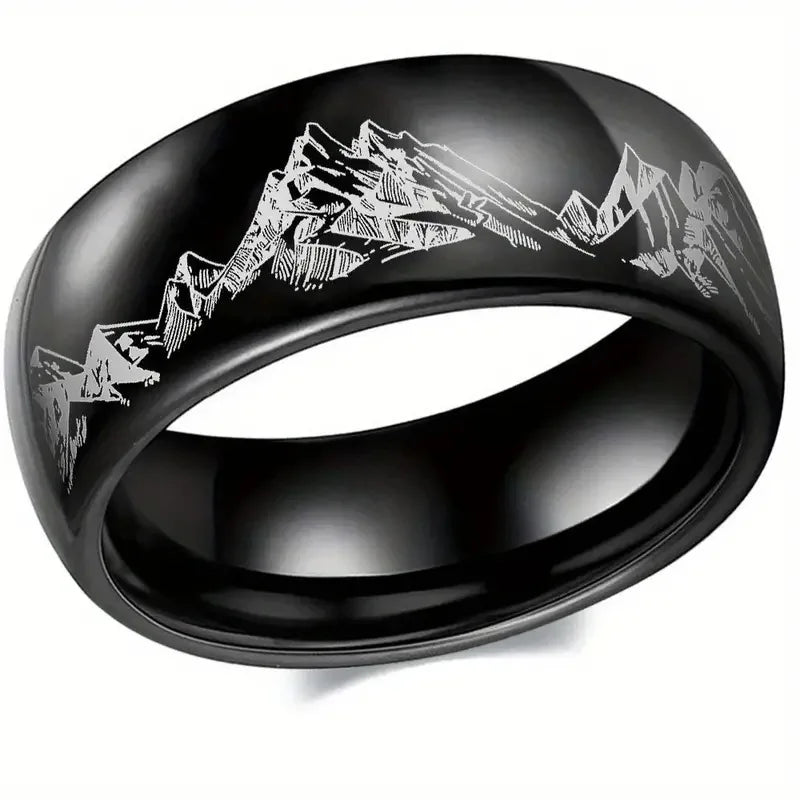 8MM Fashion Mountain Men Stainless Steel Jewelry Wedding Band Steel Rings Women Men E alternate view
