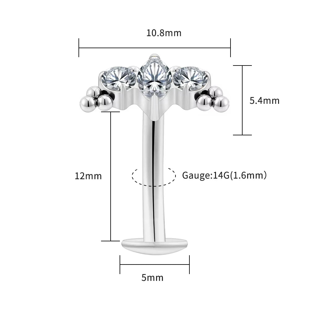 FTCY ASTM F136 G23 Titanium Leaf Branch Push In Threadless Labret Piercing Crystal Belly detail view
