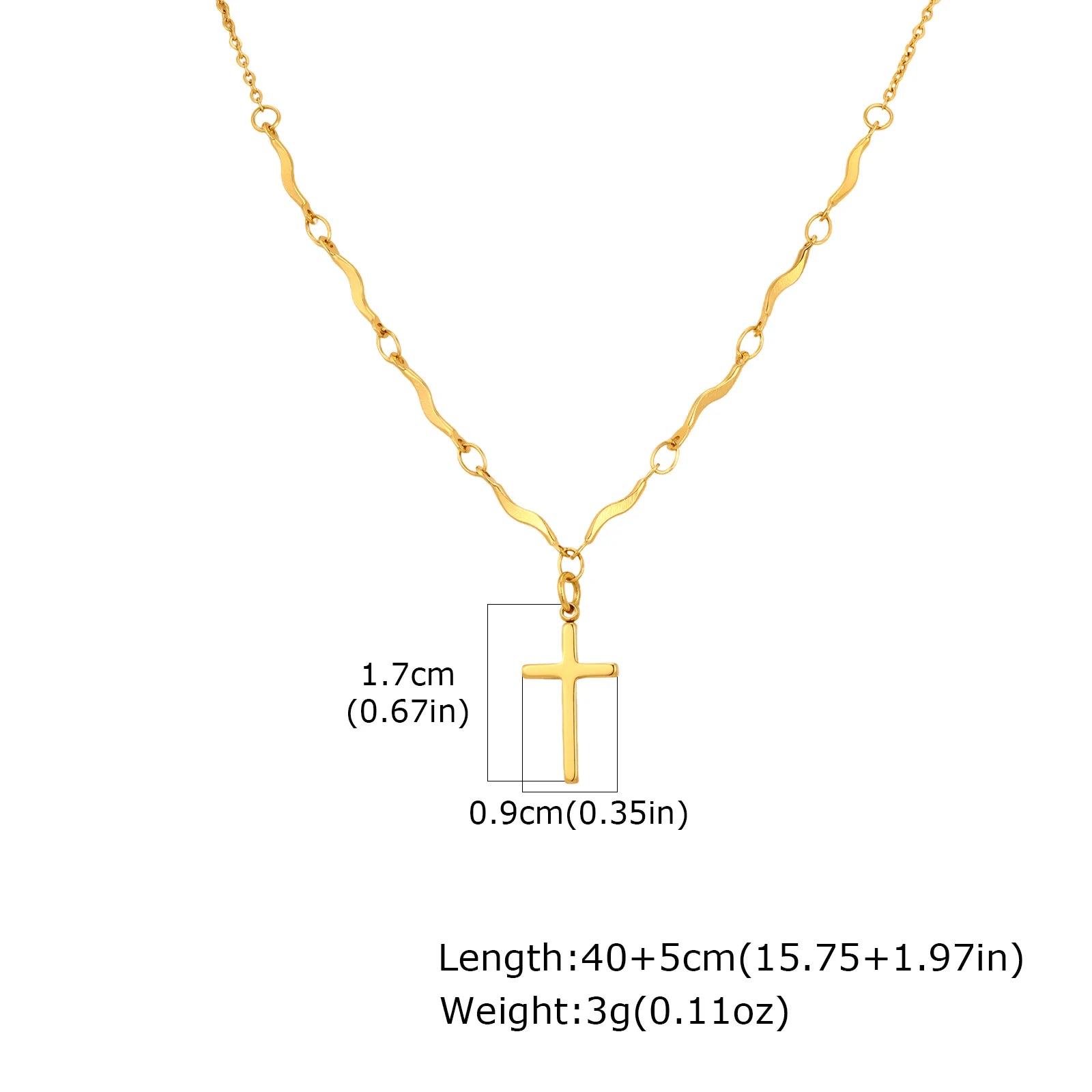 Minimalist Stainless Steel Cross Pendant Necklace, Non-fading Gold Plated Wave Chain alternate view
