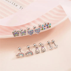 EVISPOL 2-12pcs 316L Stainless Steel Screw Back Stud Earrings Butterfly Heart Flower alternate view