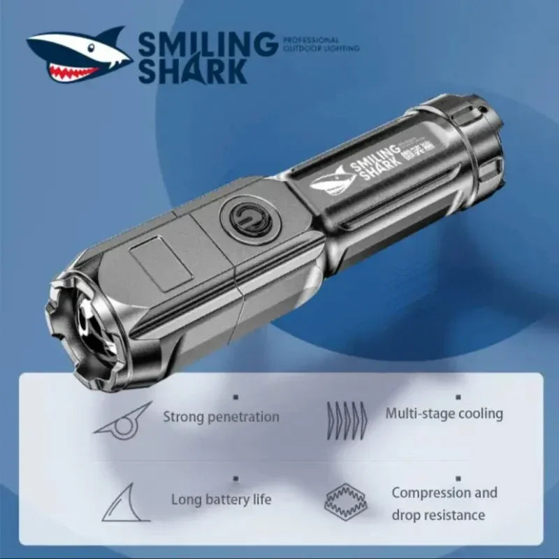 High Power LED Flashlight USB Rechargeable | Portable Zoomable Torch for Camping close-up view