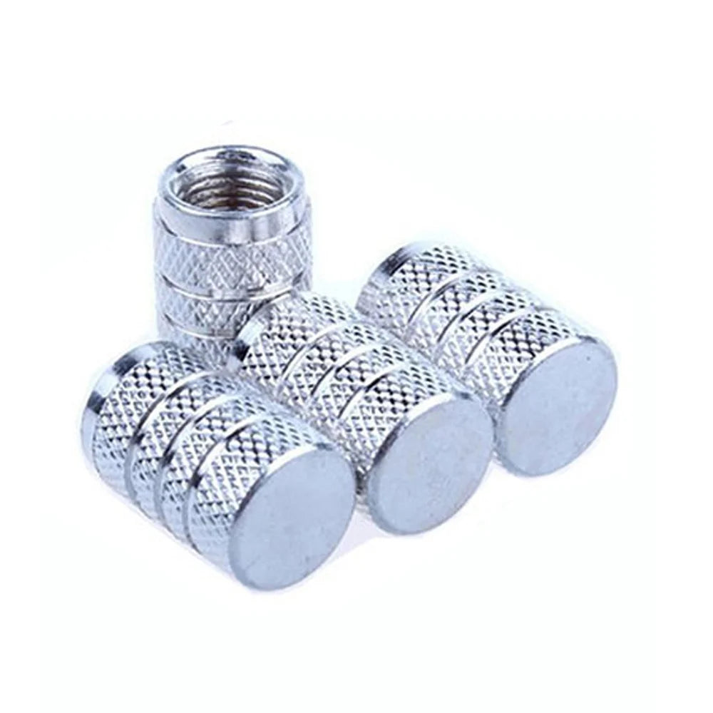 DSYCAR 4Pcs Silver Car Tire Valve Stems Cap Knurling Style Tire Valve Cap Aluminum Tir close-up view