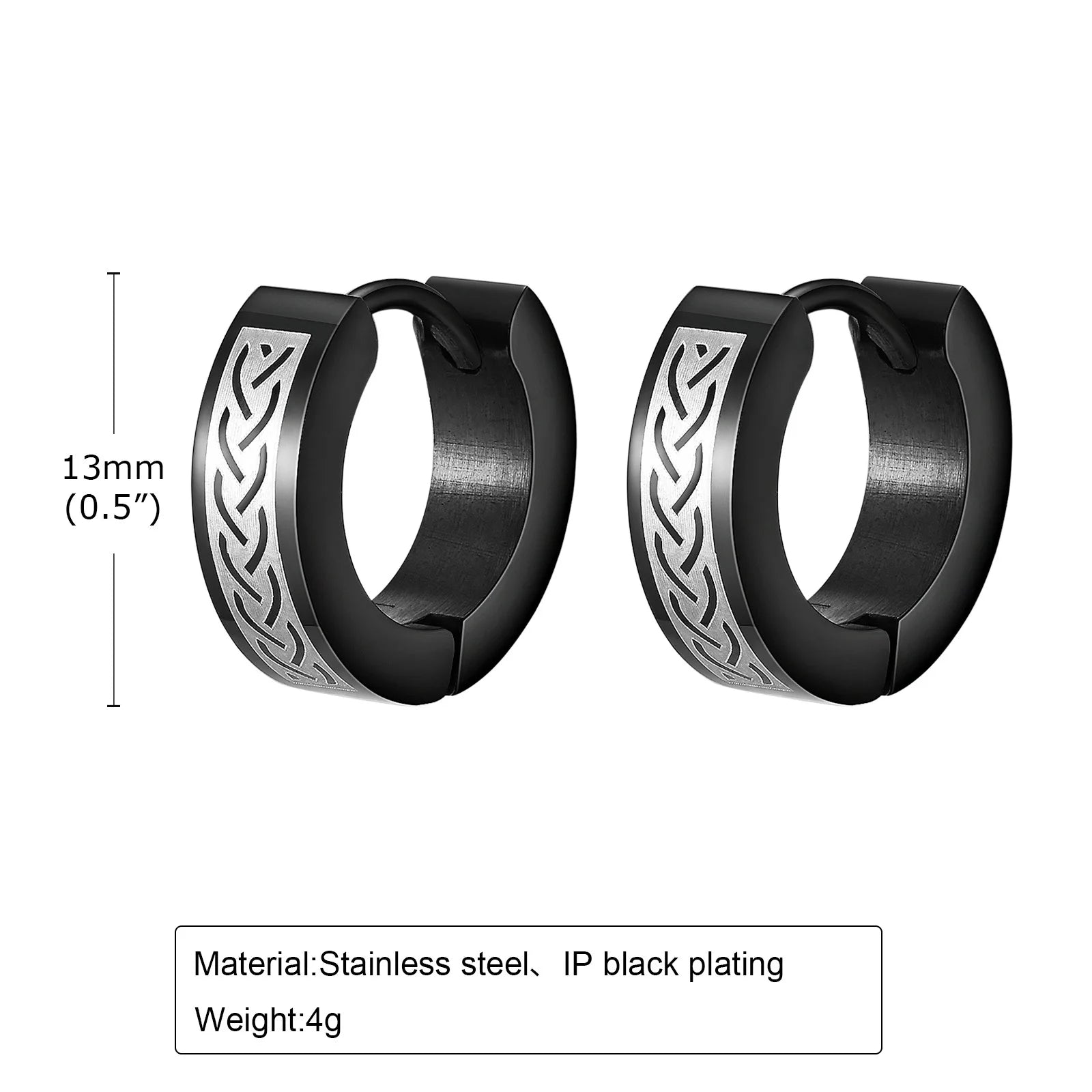 Mens Celtic Knot Hoop Earrings | Hypoallergenic Stainless Steel Huggie Earrings close-up view