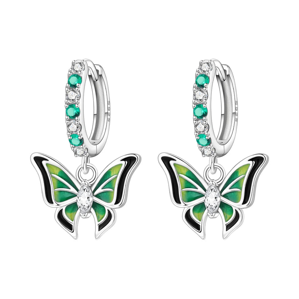 PANPOKI Original 925 Sterling Silver Purple Butterfly Insect Earrings Women Hoop Ea additional angle