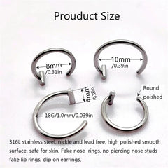 2/4Pcs 18G 316L Stainless Steel Fake Lip Rings for Women Men, Fake Septum Nose Ring C alternate view