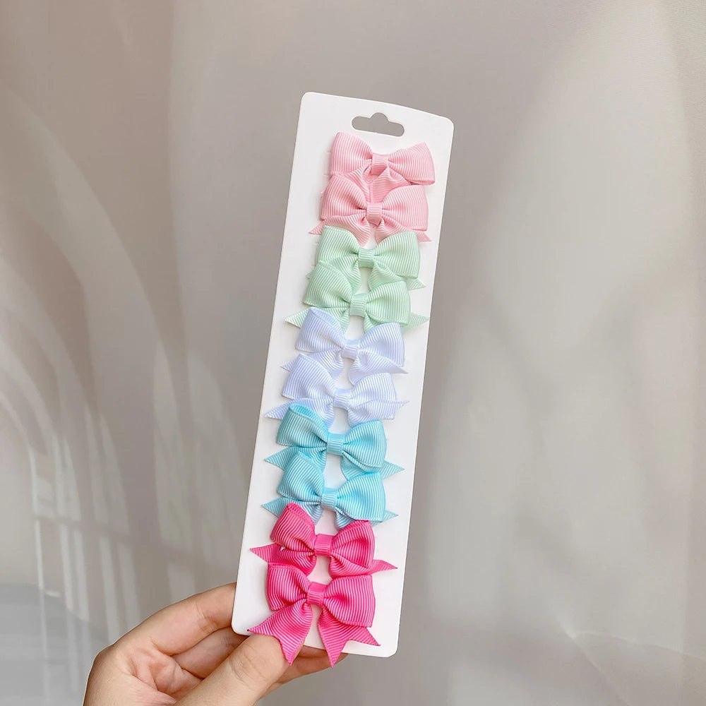 10Pcs/Set Solid Color Kids Bows Hair Clips for Baby Girls Handmade Ribbon Bowknot Hairpi detail view