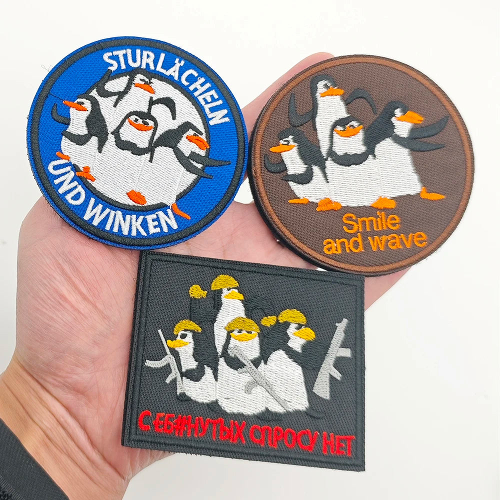 Cartoon Penguin Embroidered Velcro Patch | Cute Tactical Applique for Clothes, Bags, lifestyle view