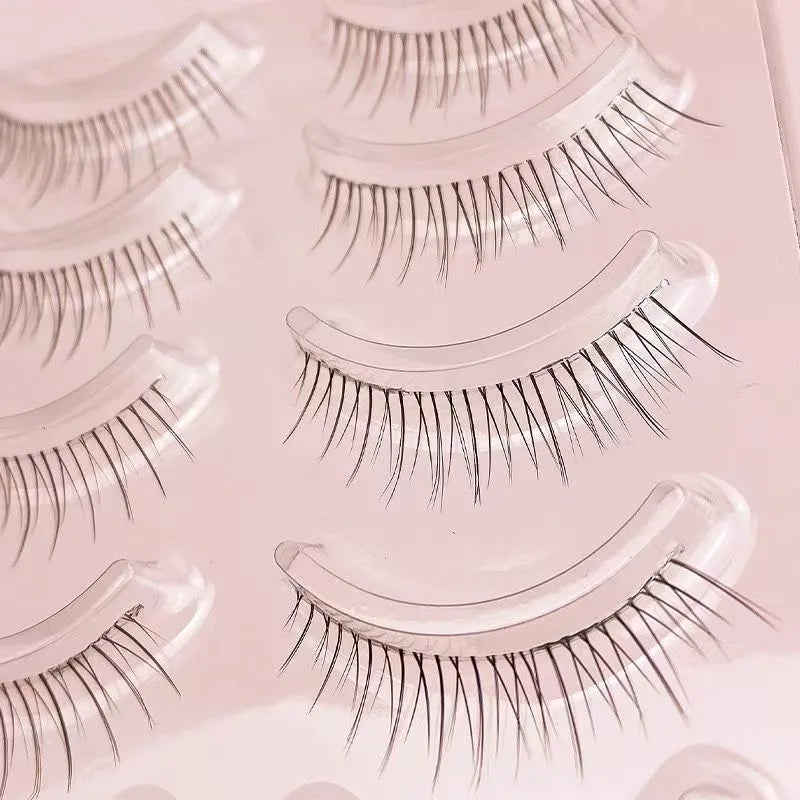 5 Pairs Short False Eyelashes Hard Stem Natural Look Daily Wear | Nude Makeup Lashes close-up view