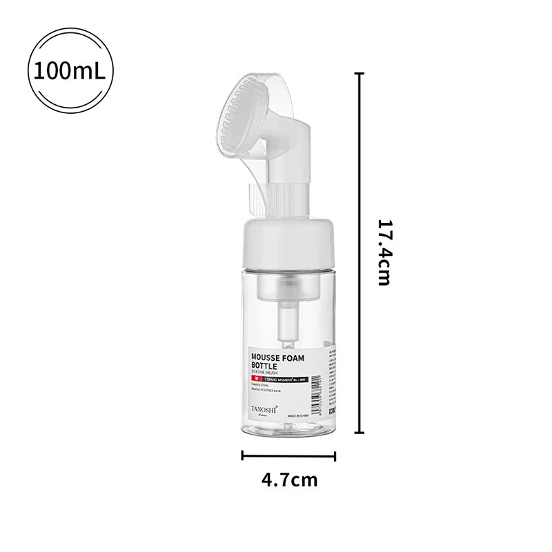 30ml 60ml 100ml 150ml Empty Foam Pump Bottle with Silicone Brush Head | Portable Face close-up view