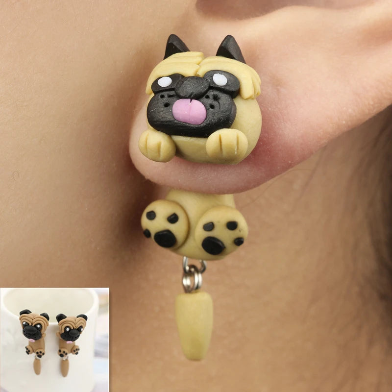 New Fashion Cute Animal Female Creative Handmade Earrings Polymer Clay Dinosaur Dog Ca close-up view