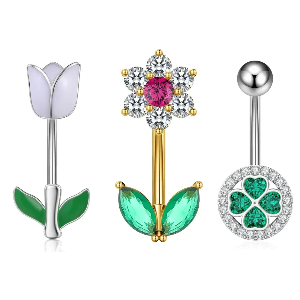 Belly Button Piercings Set Dangled Curved Navel Piercing Ombligo Pack Belly Rings Jewe close-up view